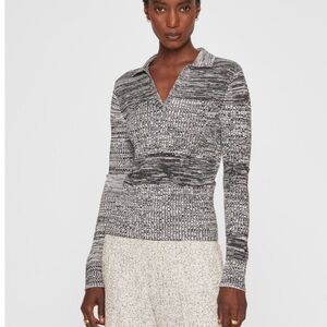 Club Monaco Mix Stitch Johnny Collar Long Sleeve Knit Top Size M